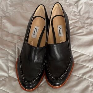 Clarks Black Leather Slip-On Shoes